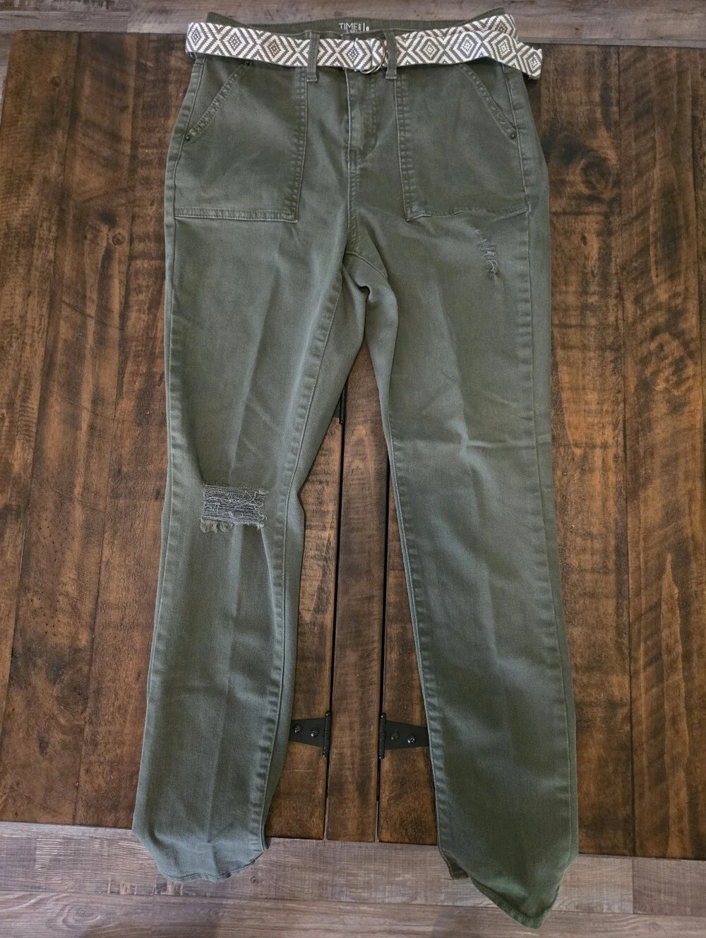 Army Green Distressed Belted Pants